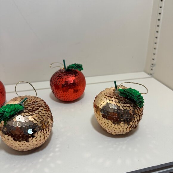 Handmade Vintage Sequin Apple Christmas Ornaments Set Of 5 Gold & Red - Picture 16 of 16